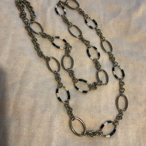 Silver-tone Lia Sophia navy/white enamel necklace